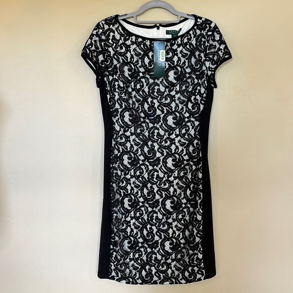 NWT Lauren Ralph Lauren dress black lace overlay cream Sz 10 | LISTED @ 65% OFF - Picture 6 of 16